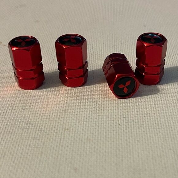Mitsubishi Logo valve Stem caps in Red set of 4 NWT - Picture 3 of 4
